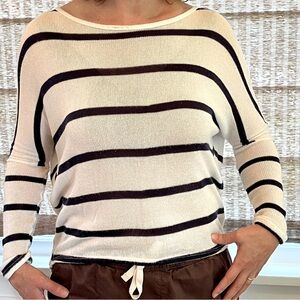 Vintage Havana loose-knit cotton stripe high-low button back pullover sweater, S